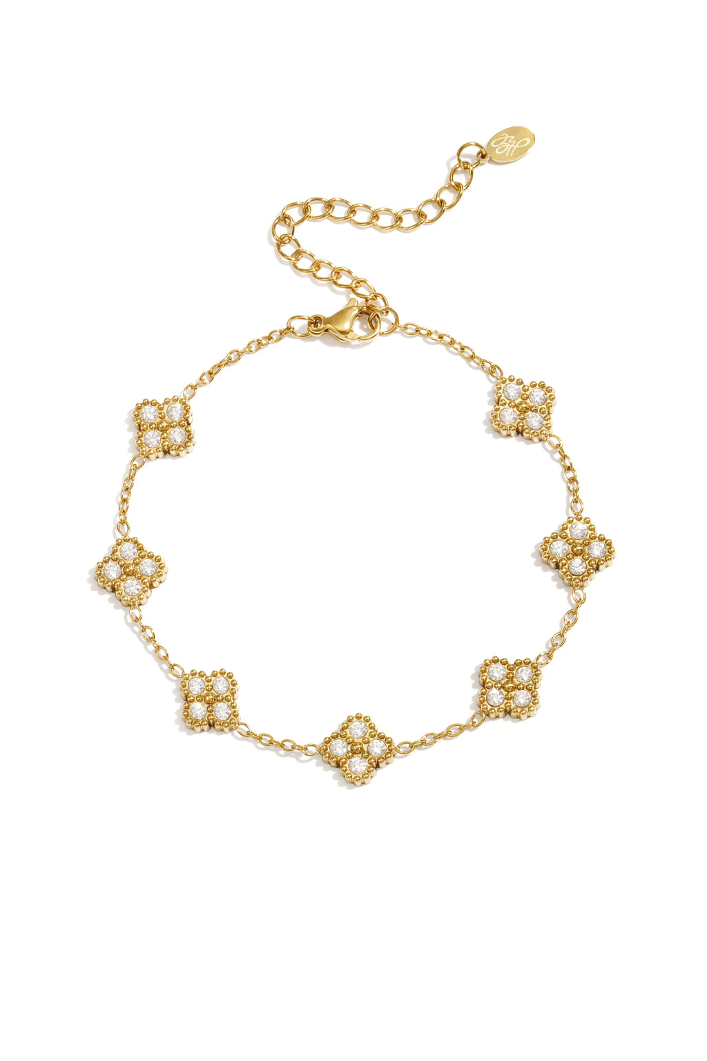 Bracelet with zirconia-set clovers