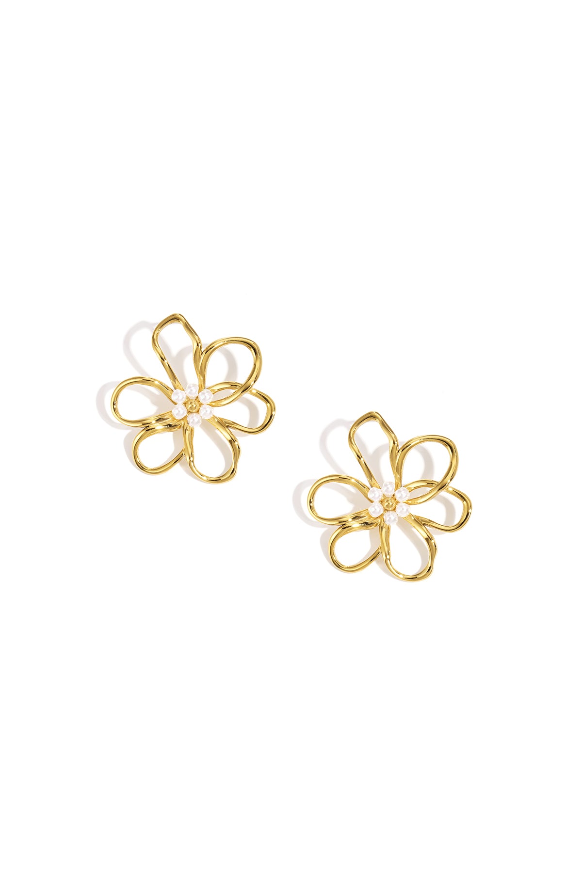 Flower Stud Earrings – Gold-Plated Steel