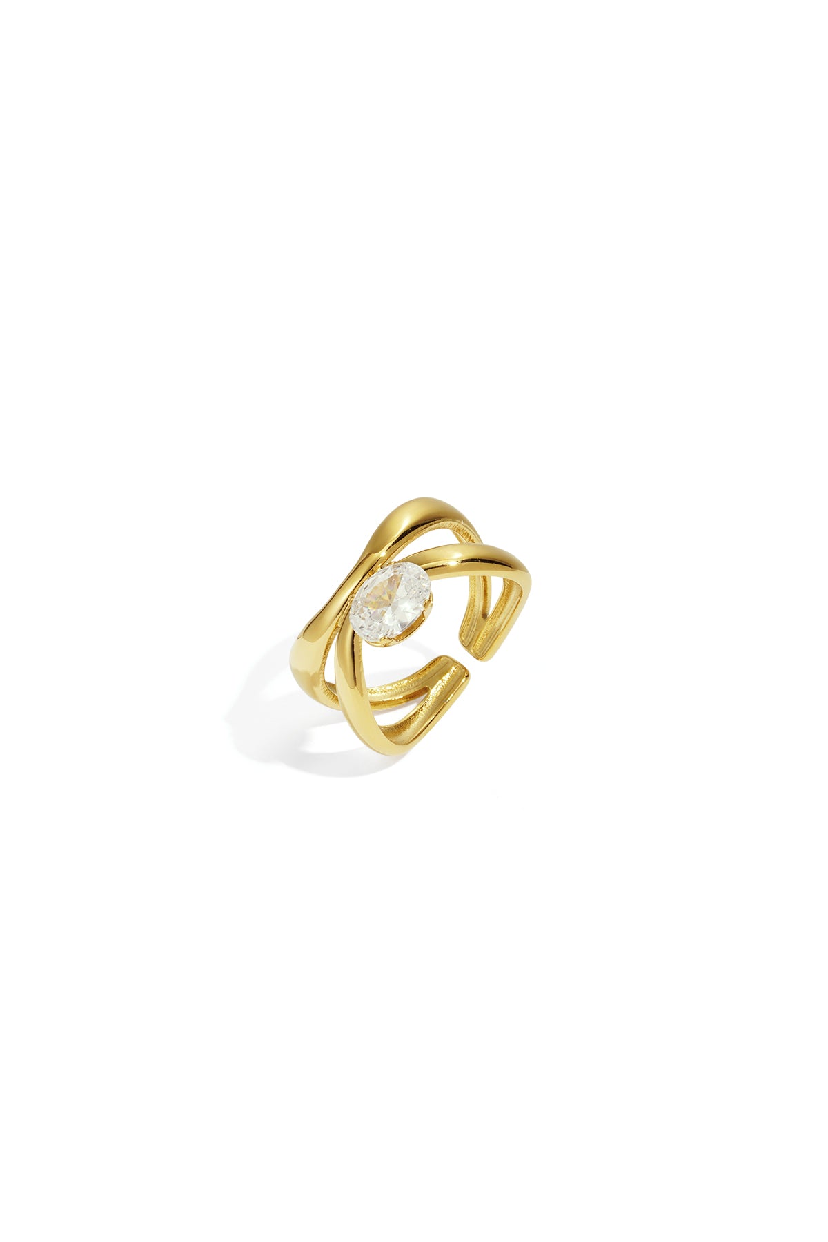 Lines Gemstone Ring – Gold-Plated Steel & Zircon