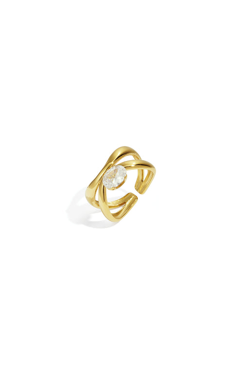 Lines Gemstone Ring – Gold-Plated Steel & Zircon
