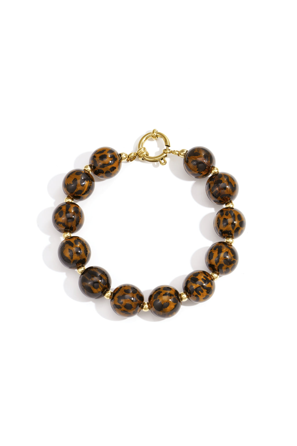 Leopard Print Beaded Bracelet – Brown Acrylic & Steel