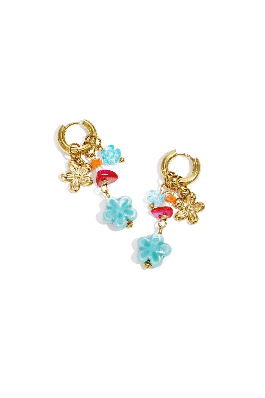 Flower Drop Earrings – Gold-Plated Steel & Glaze; Rhinestones