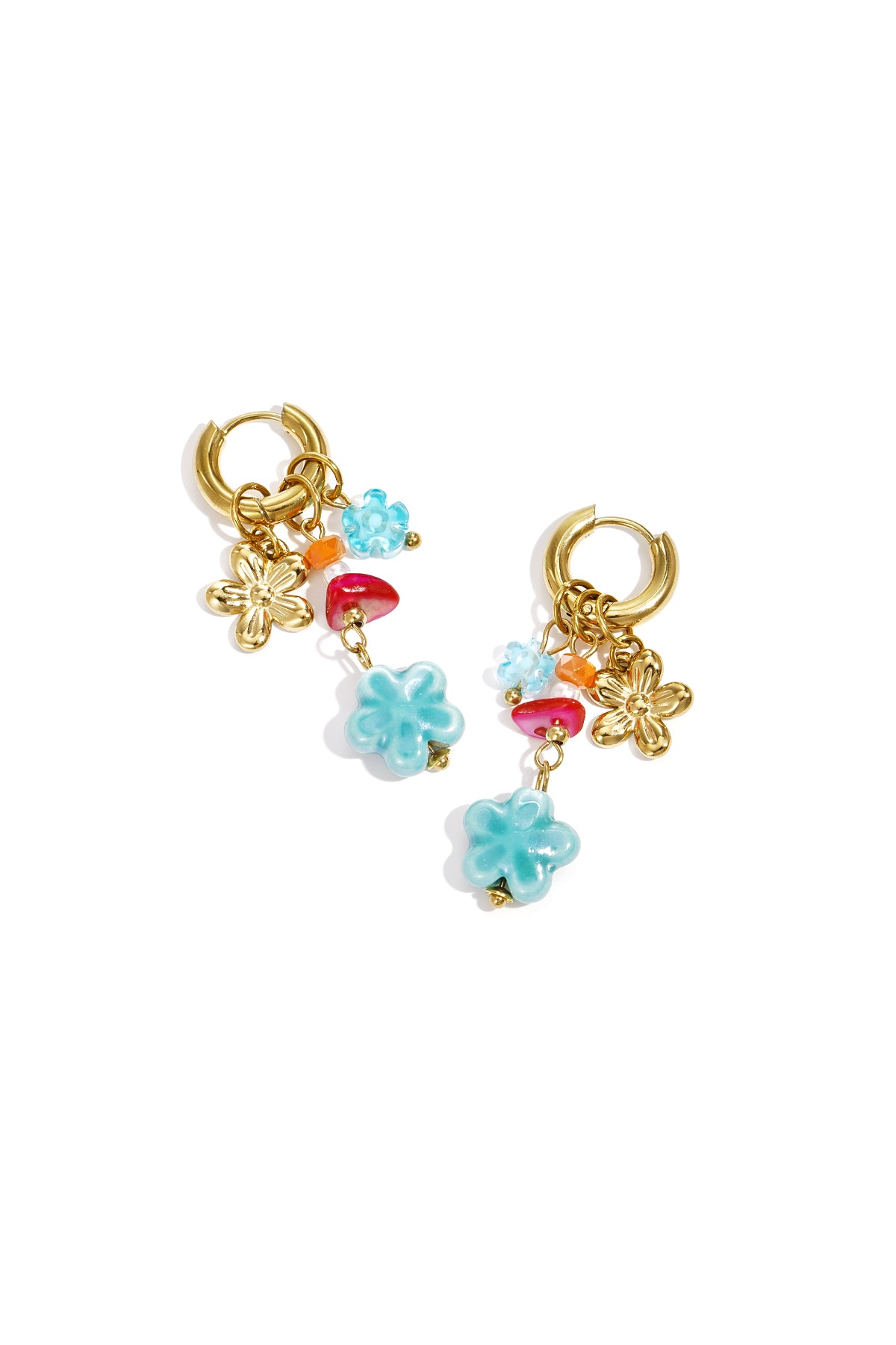 Flower Drop Earrings – Gold-Plated Steel & Glaze; Rhinestones