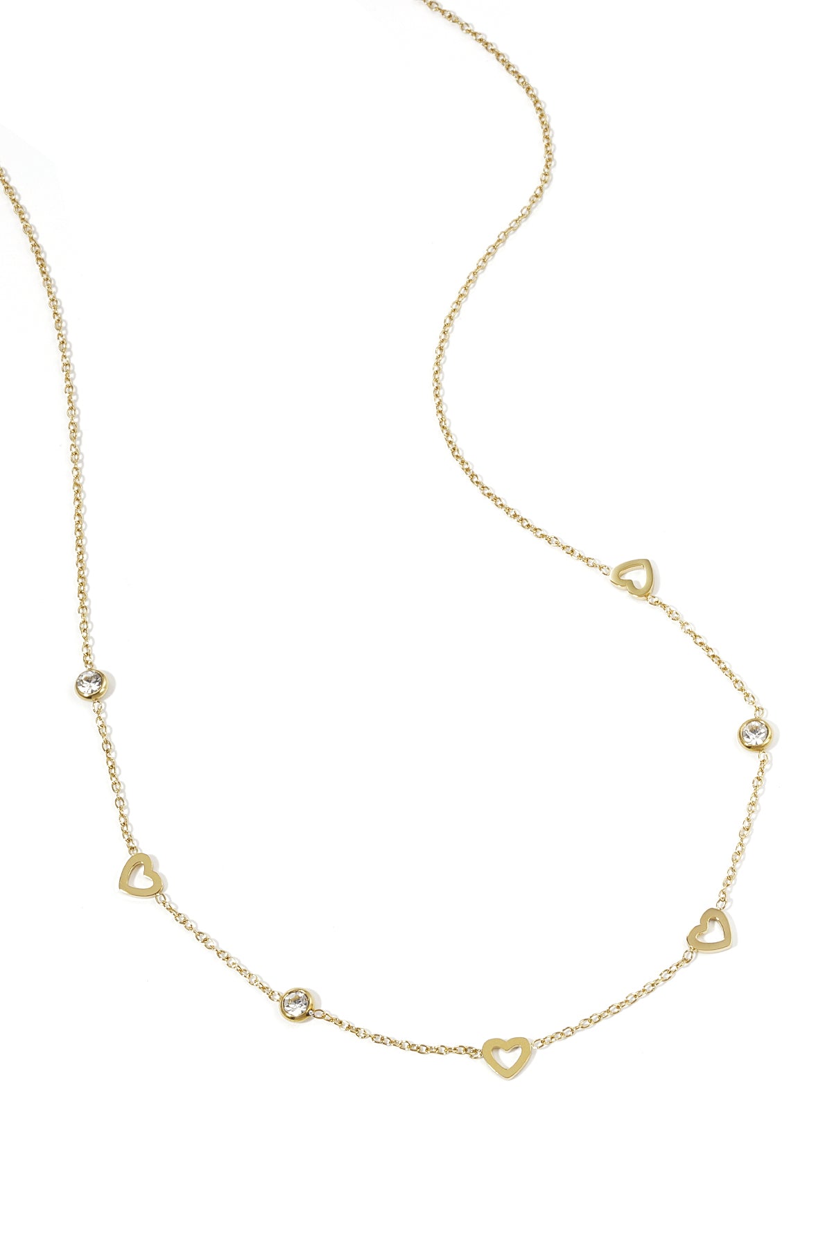 Heart Chain Necklace – Gold-Plated Steel & Rhinestones