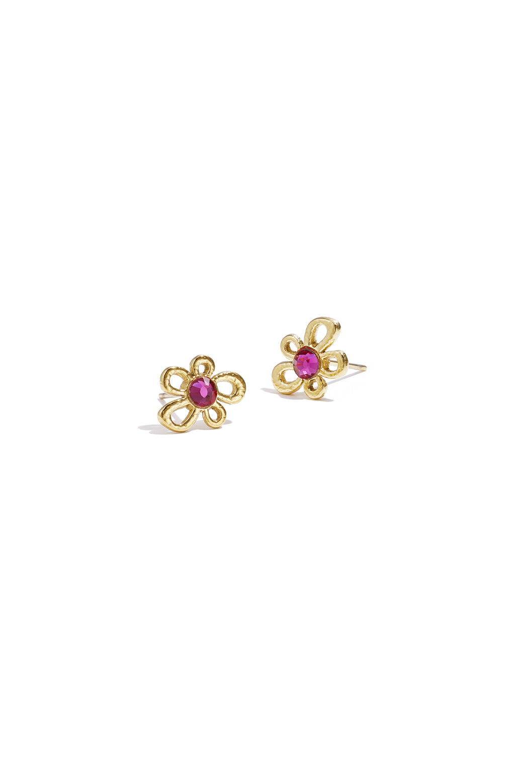 Flower Stud Earrings – Silver-Tone Steel & Rhinestones