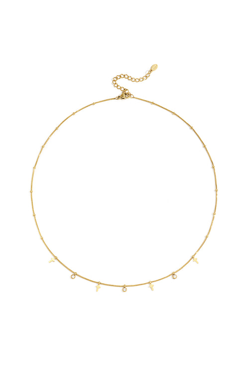 Cross Chain Necklace – Gold-Plated Steel & Rhinestones