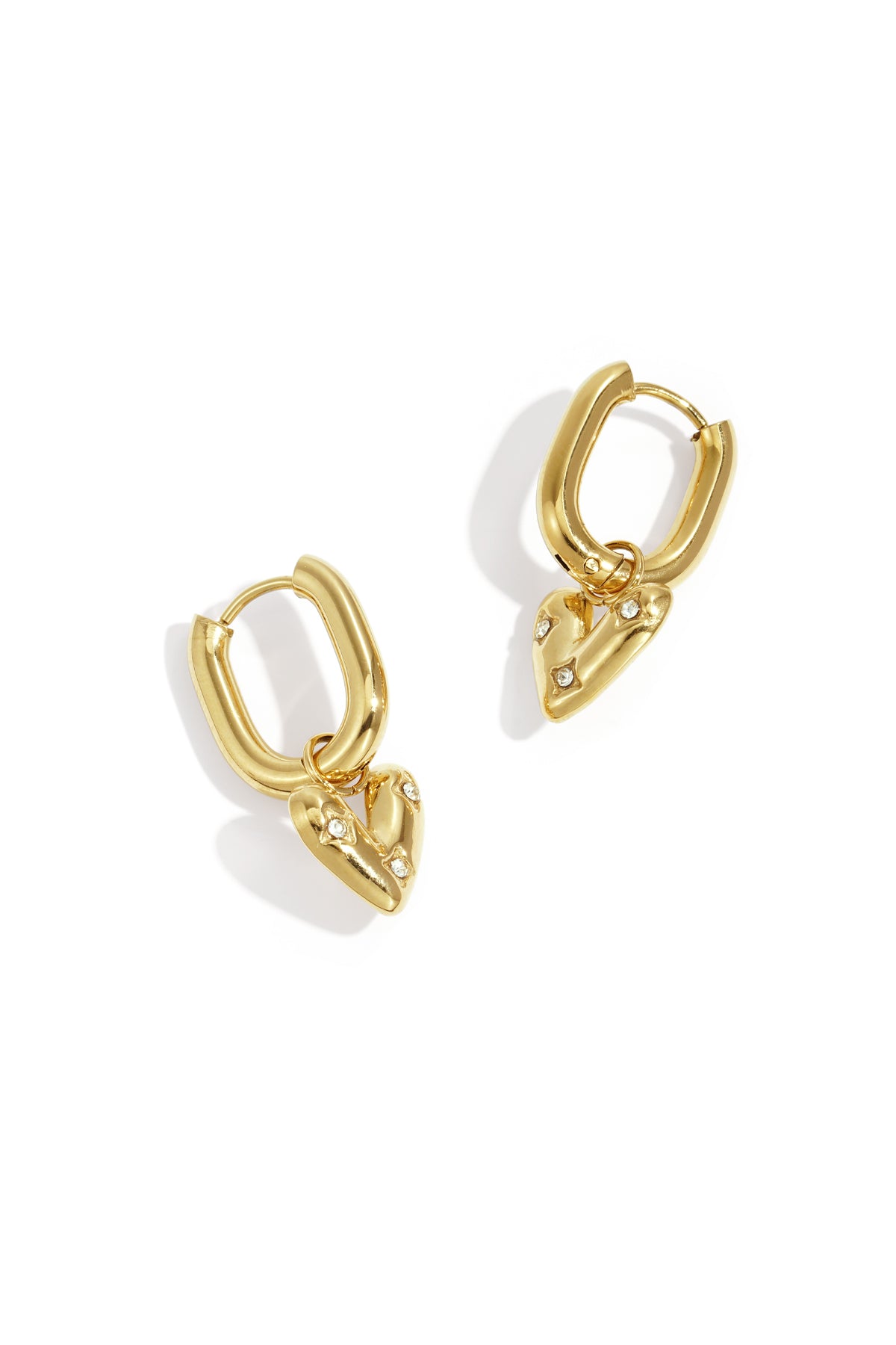 Heart Drop Earrings – Gold-Plated Steel & Rhinestones