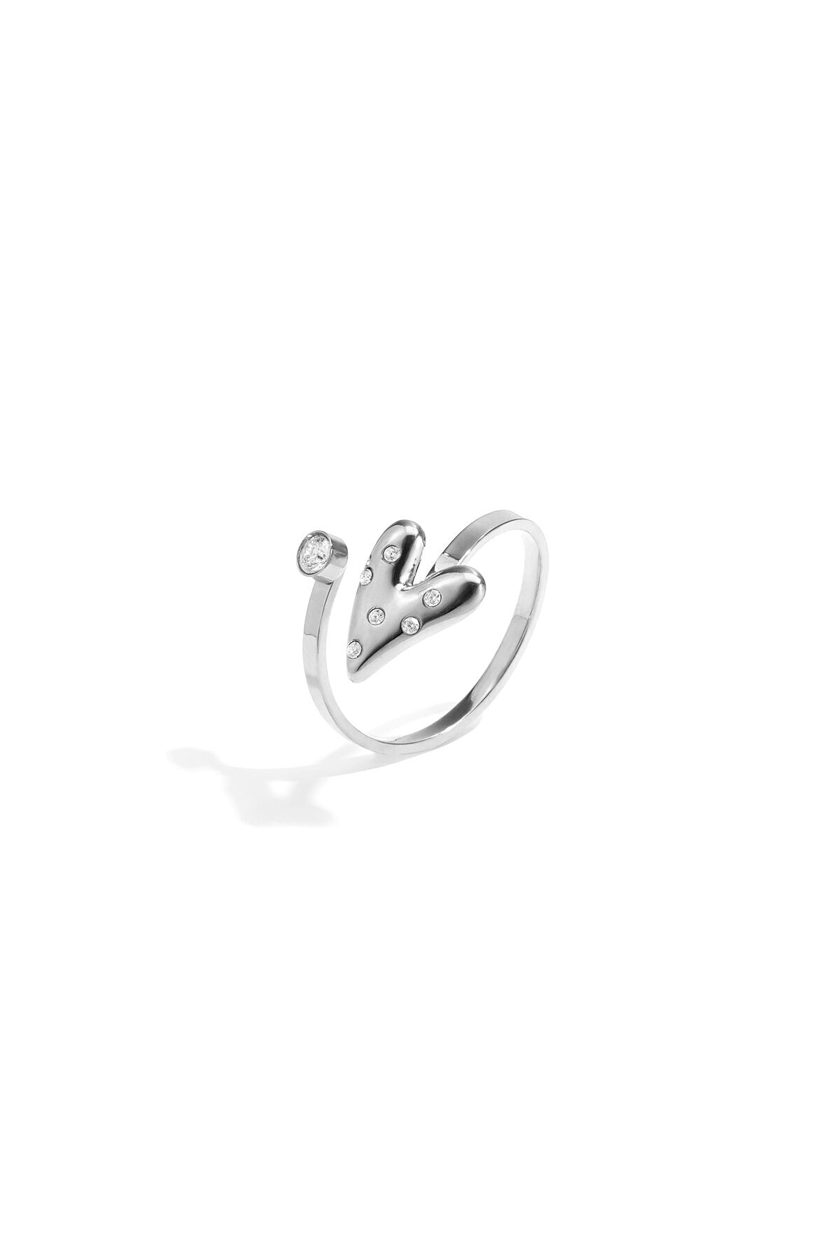 Elegant Adjustable Rhinestone Heart Ring - Silver & Gold