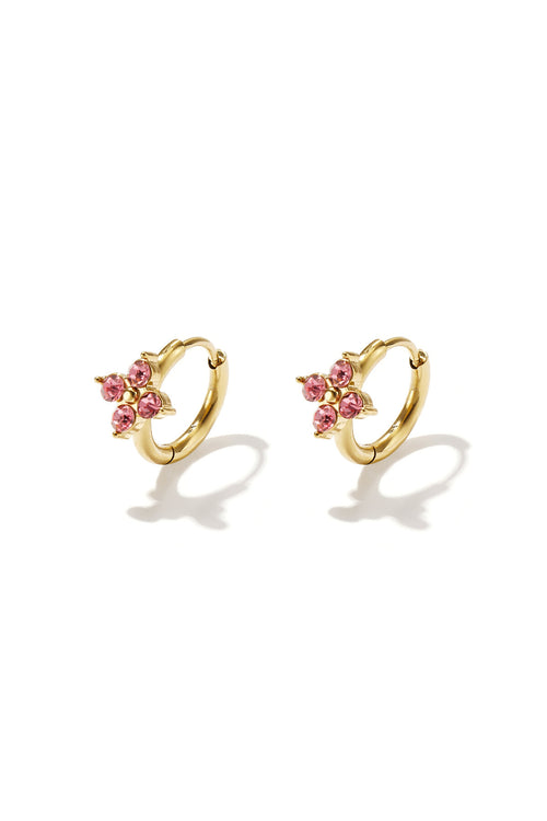 Elegant Pink & Gold Rhinestone Hoop Earrings