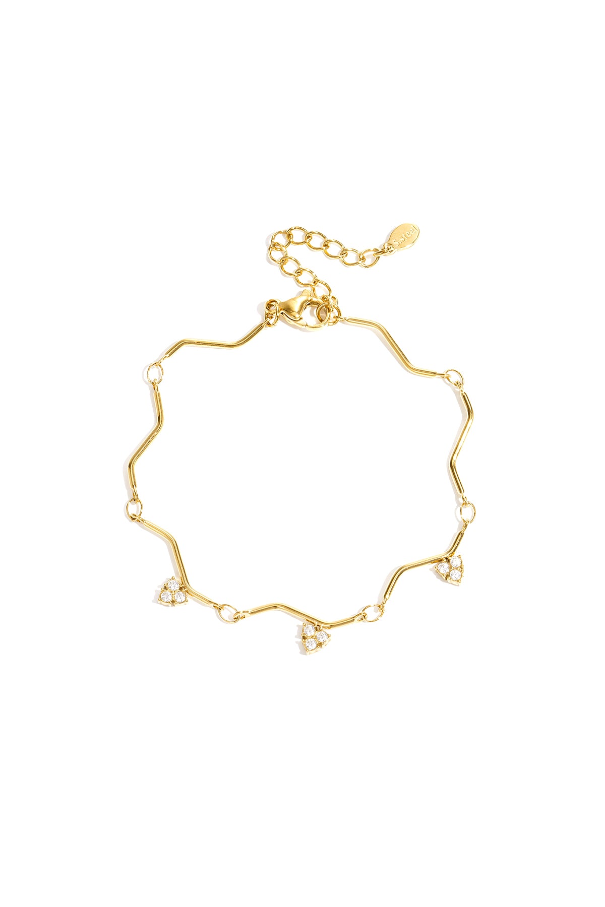 Heart Charm Bracelet – Gold-Plated Steel & Rhinestones