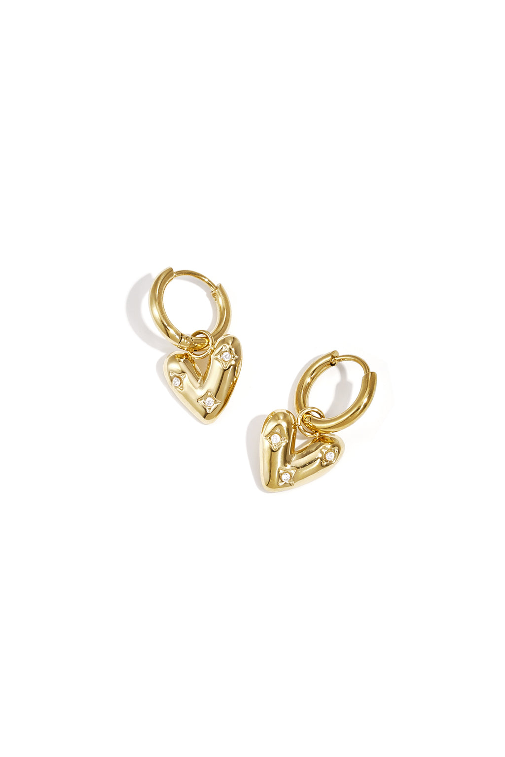 Heart Drop Earrings – Gold-Plated Steel & Zircon