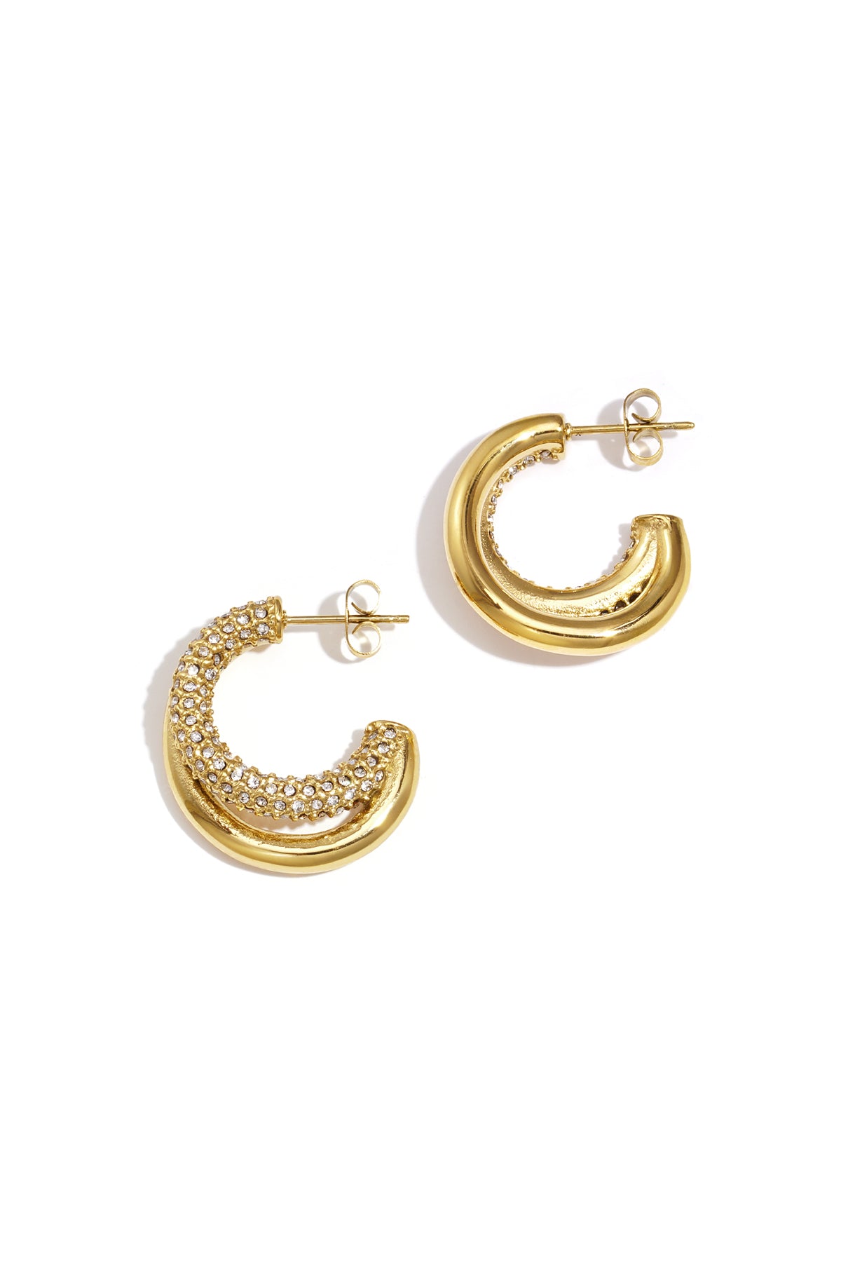 Circle Hoop Earrings – Silver-Tone Steel & Rhinestones