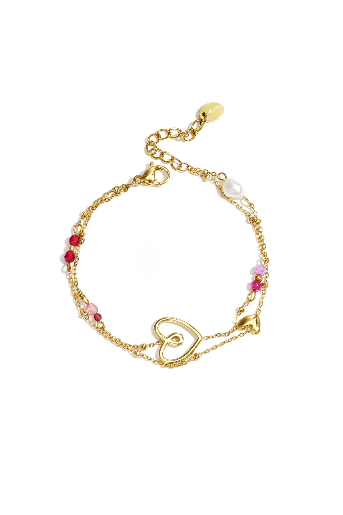 Heart Charm Bracelet – Gold-Plated Steel & Stone; Pearls; Crystal