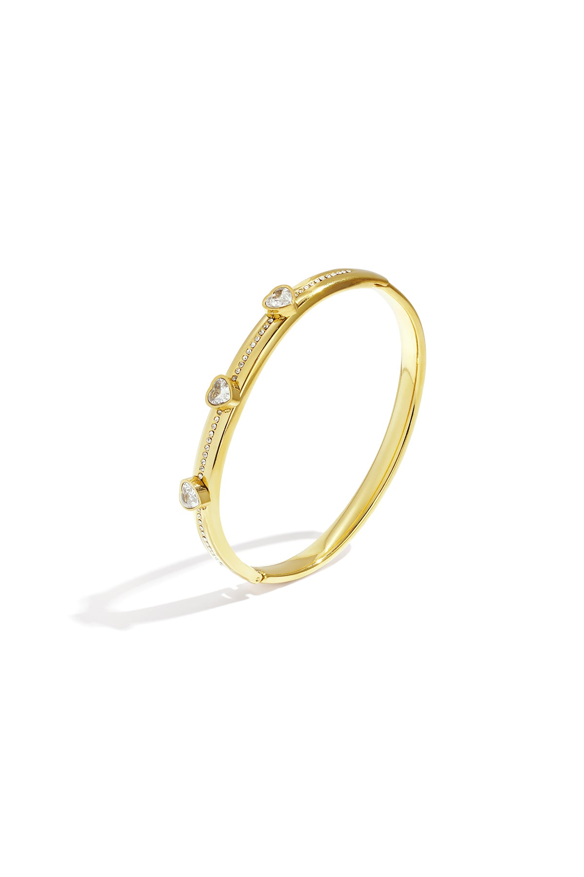 Heart Bangle – Gold-Plated Steel & Rhinestones
