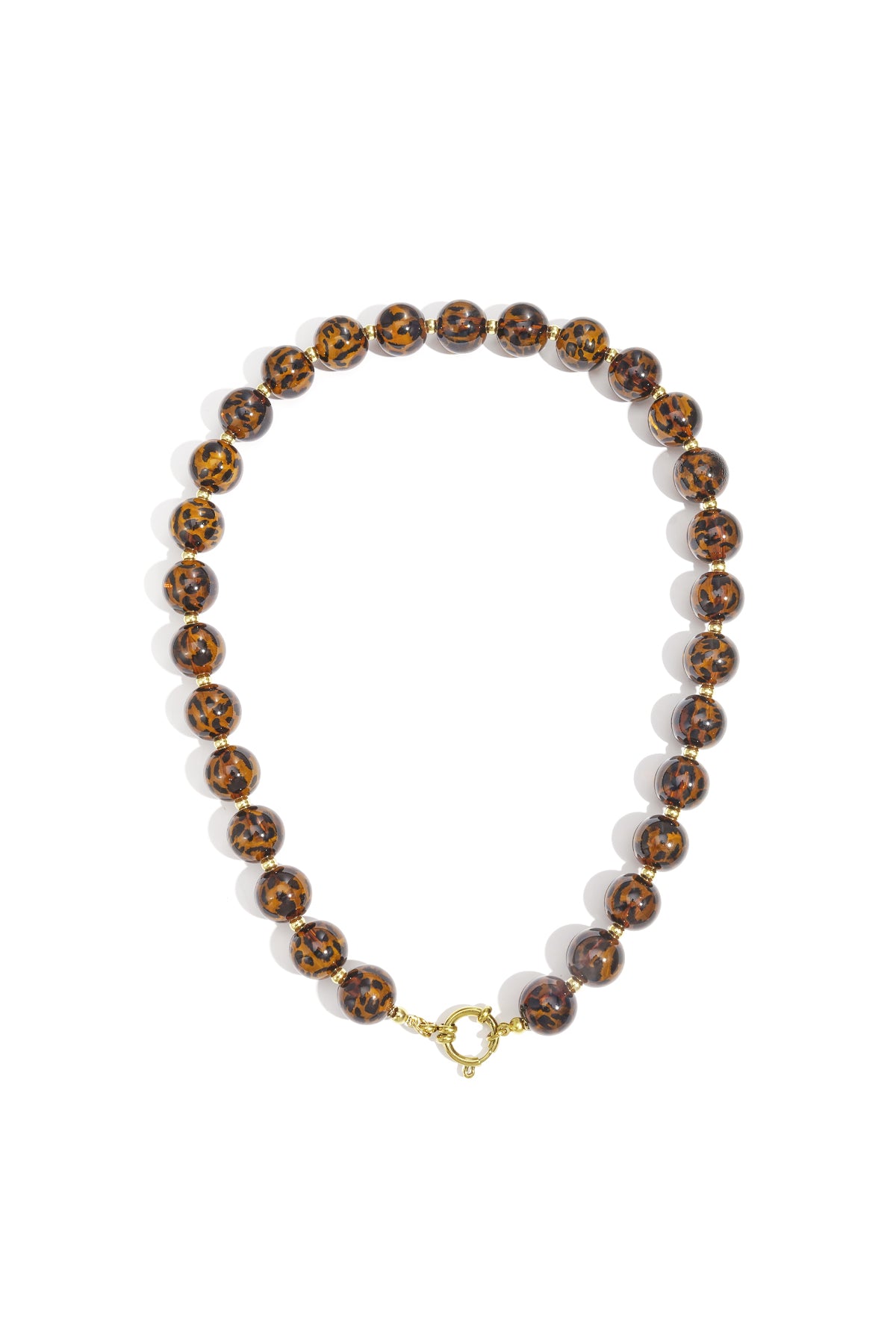 Leopard Print Beaded Necklace – Brown Acrylic & Steel