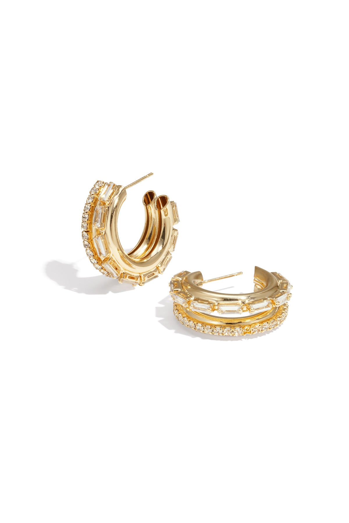 Circle Hoop Earrings – Silver-Tone Iron & Zircon; Rhinestones