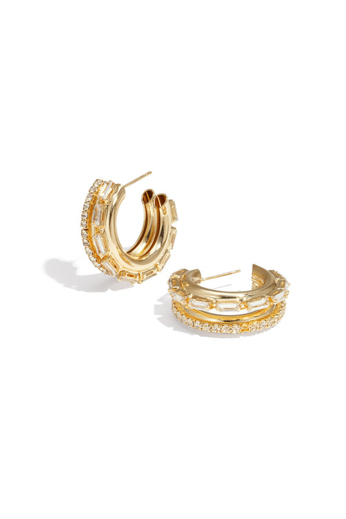 Circle Hoop Earrings – Silver-Tone Iron & Zircon; Rhinestones