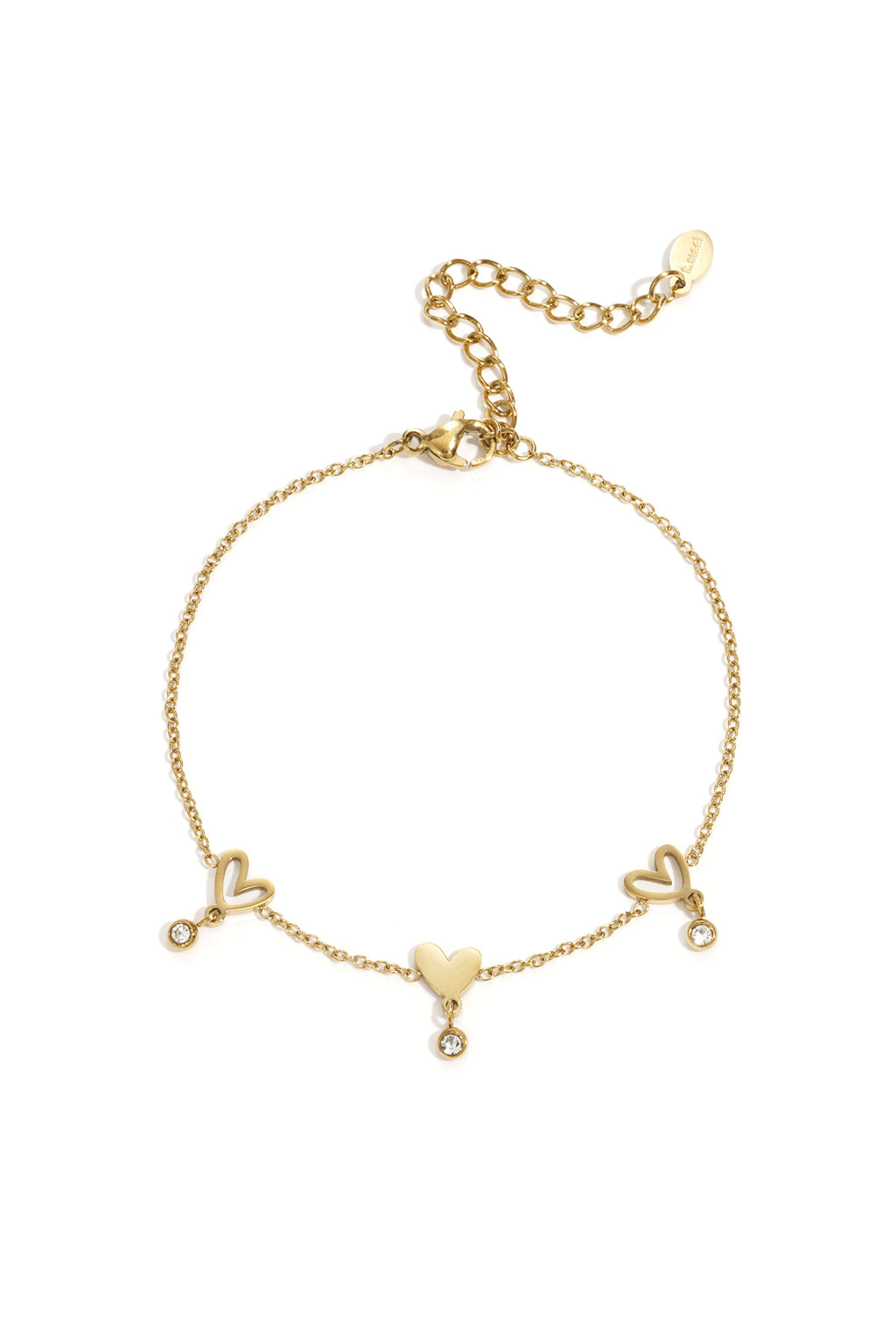 Heart Chain Bracelet – Gold-Plated Steel & Rhinestones