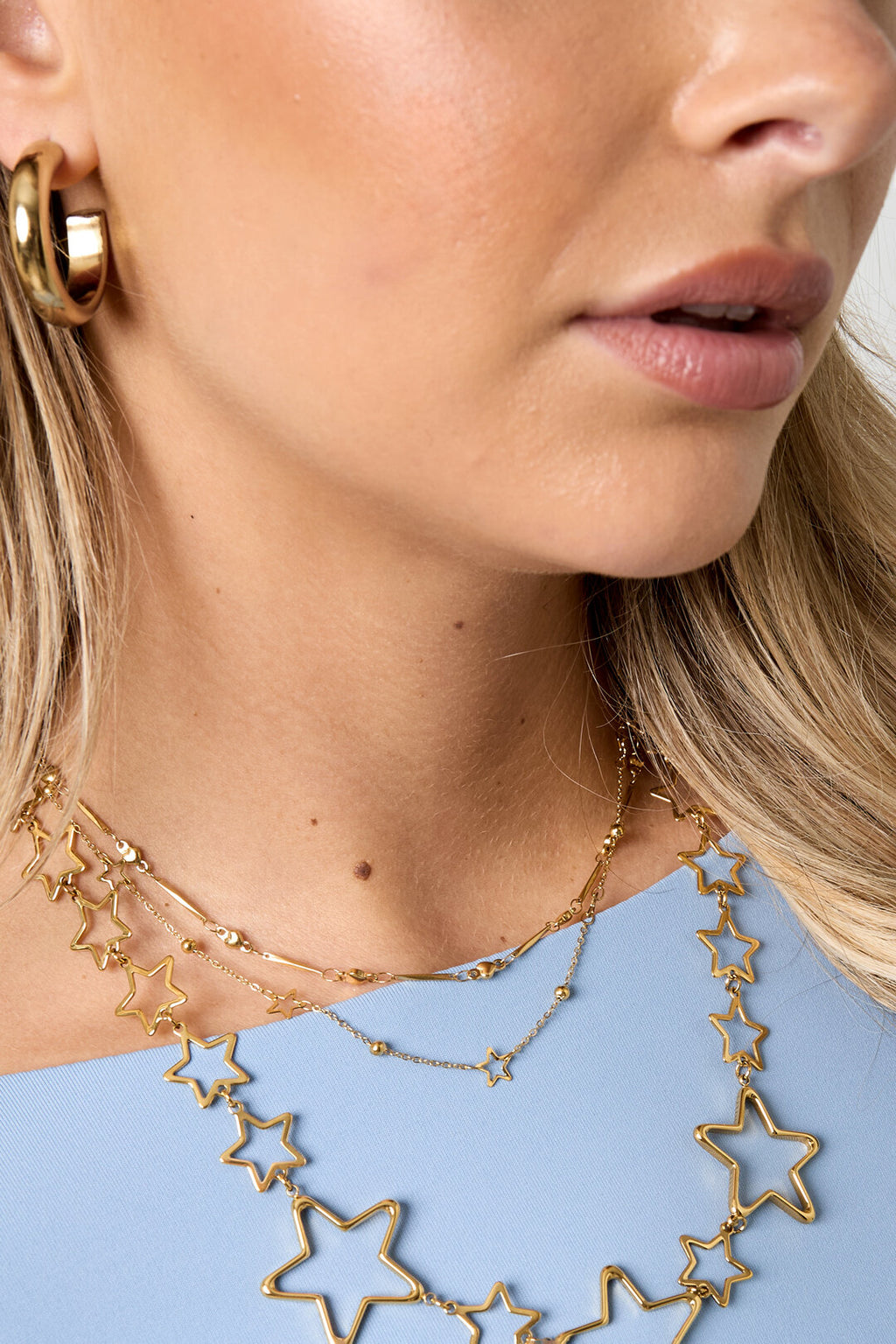 Elegant Star Chain Necklace in Silver & Gold