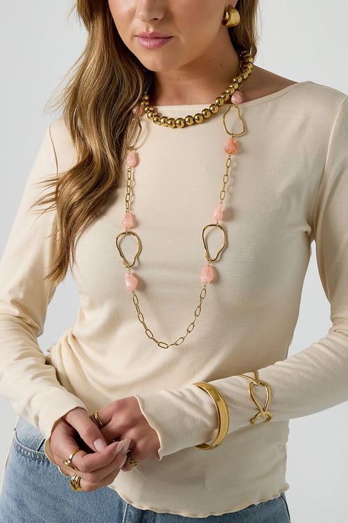 Elegant Long Necklace in Pink, Blue, Mixed Colors