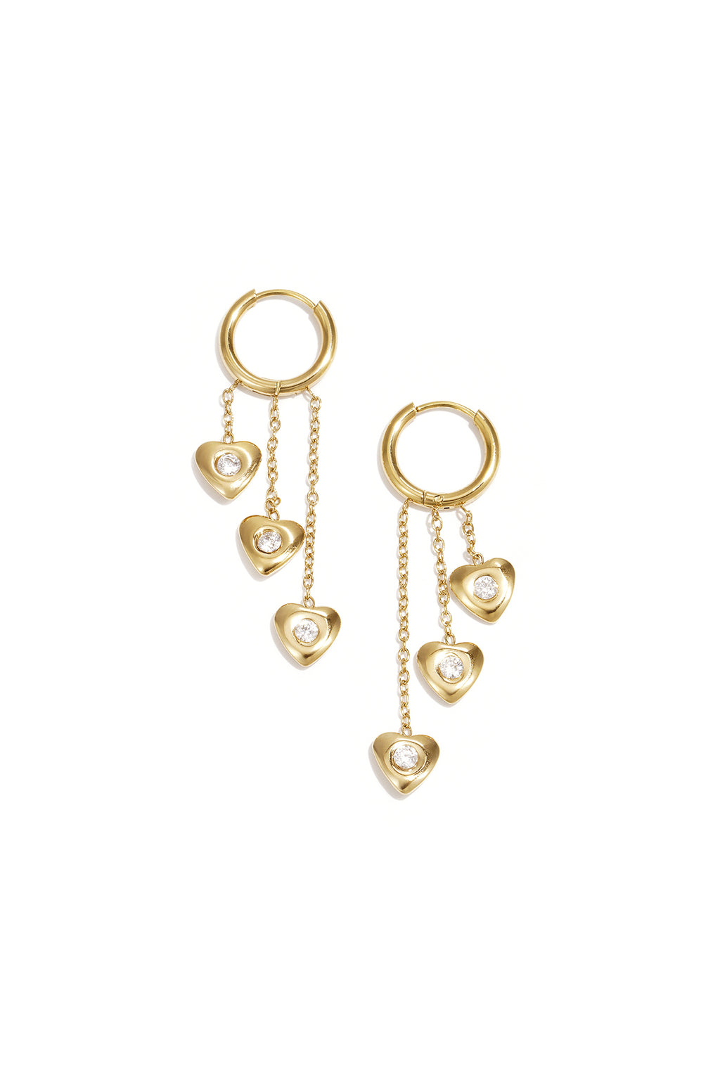 Earrings with dangling hearts at different heights