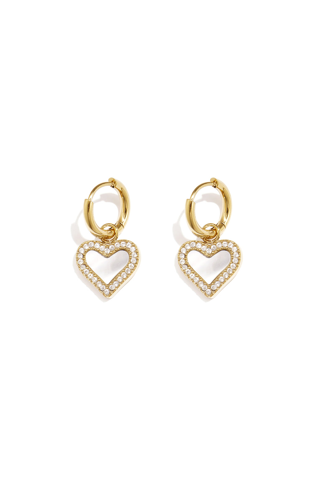 Earrings with dangling mother-of-pearl hearts