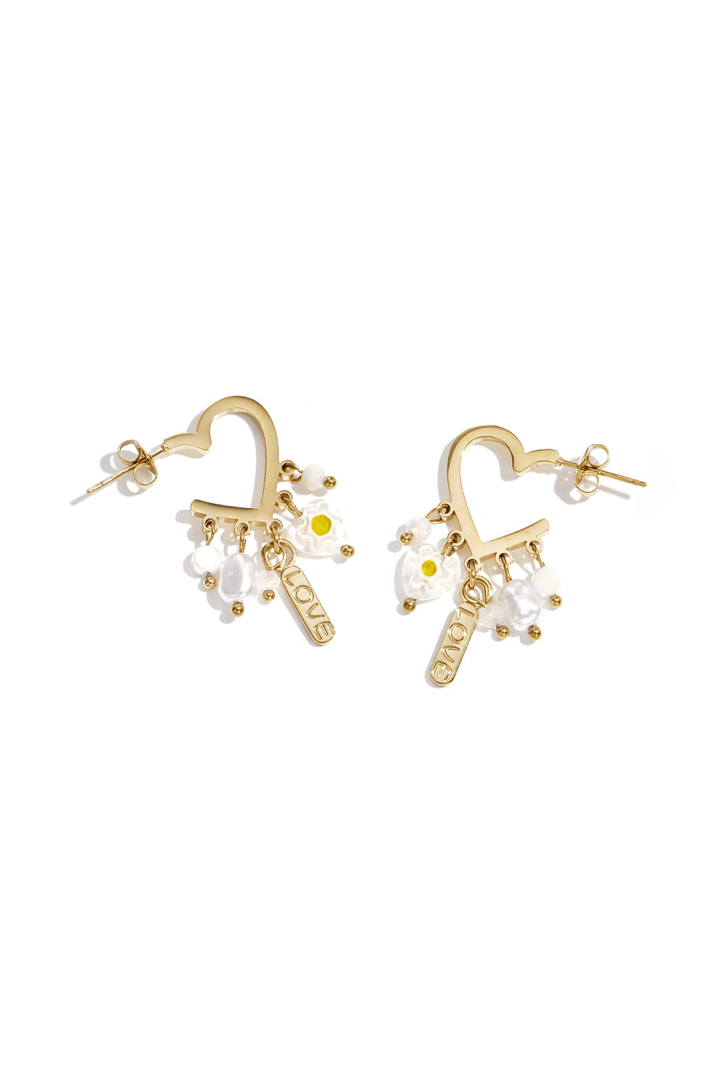 Heart Drop Earrings – Gold-Plated Steel & Crystal