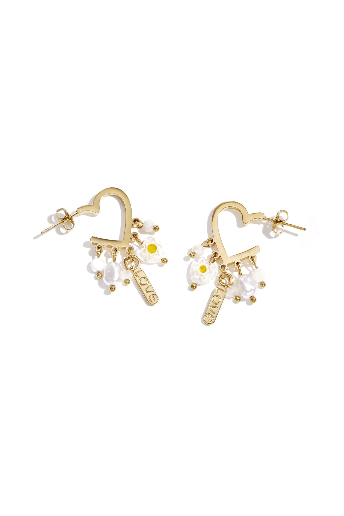 Heart Drop Earrings – Gold-Plated Steel & Crystal