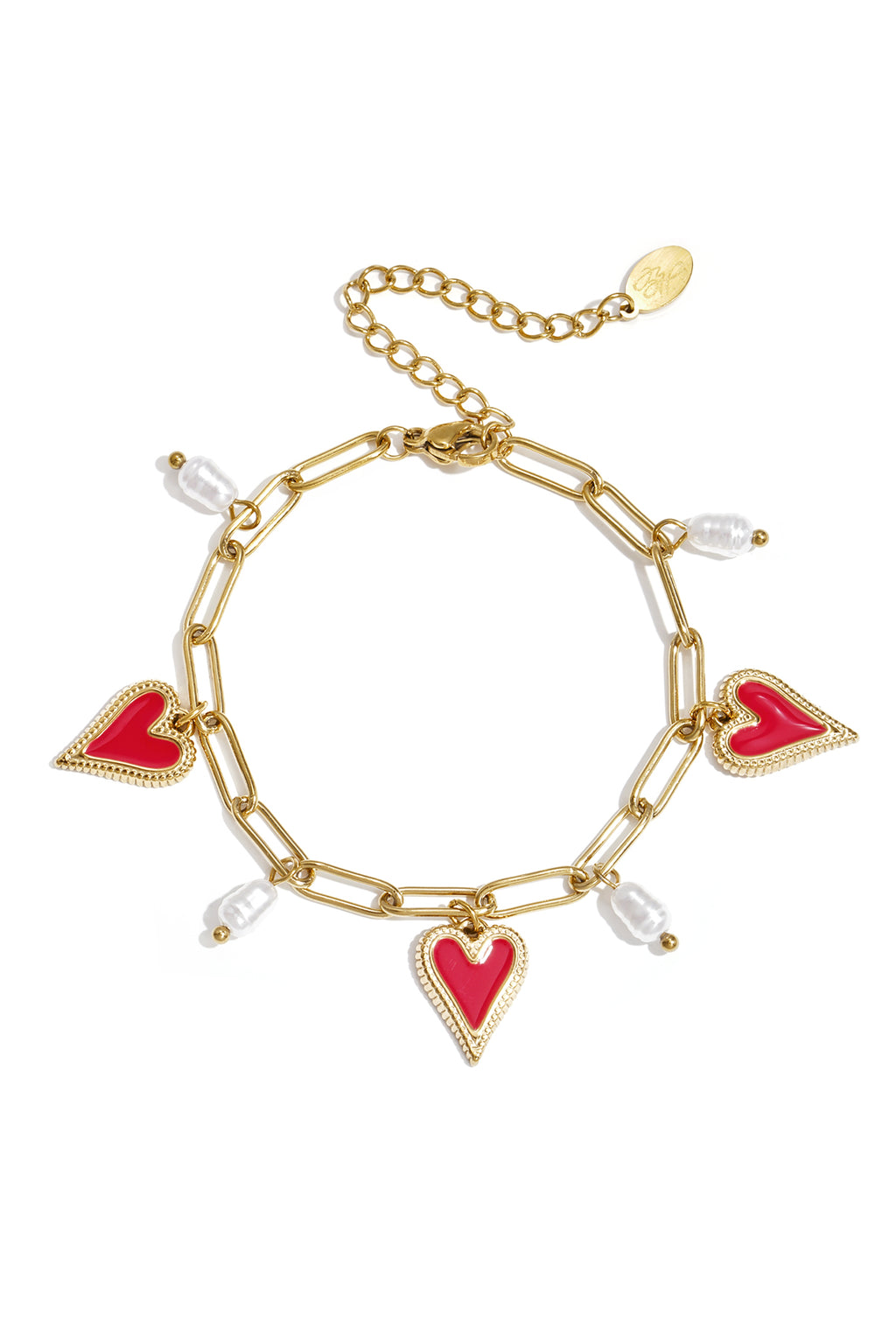 Heart Charm Bracelet – Gold-Plated Steel & Enamel