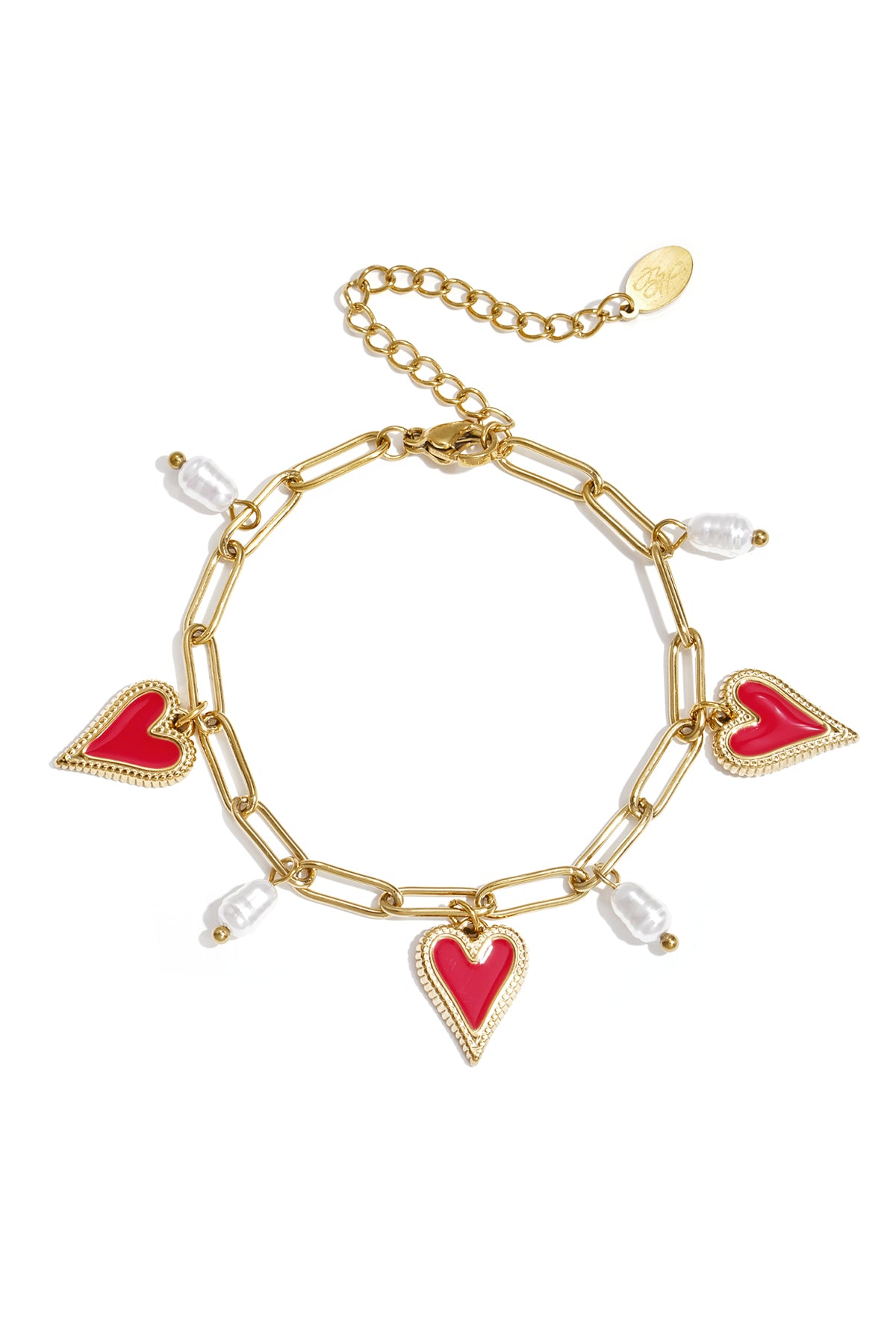 Heart Charm Bracelet – Gold-Plated Steel & Enamel