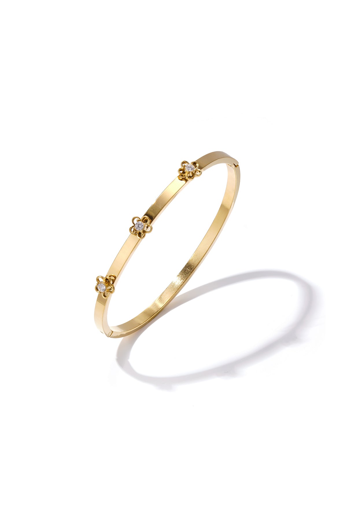 Flower Bangle – Gold-Plated Steel & Rhinestones